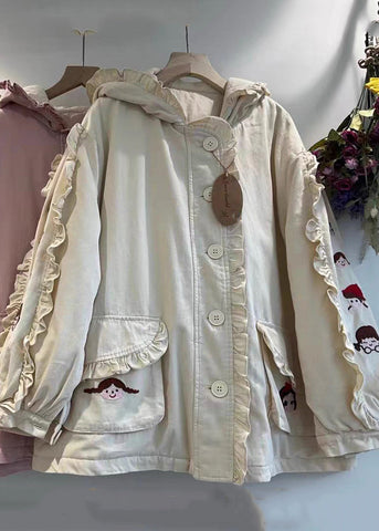 Lose Khaki Kapuzentaschen Taschen Baumwollmäntel Langarm 