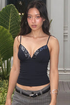 Animal Print Sequin Deep V Slim Cami Top