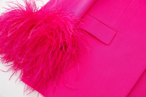 Conjunto de chaqueta y pantalón recto con decoración de plumas salvajes para mujer de otoño 