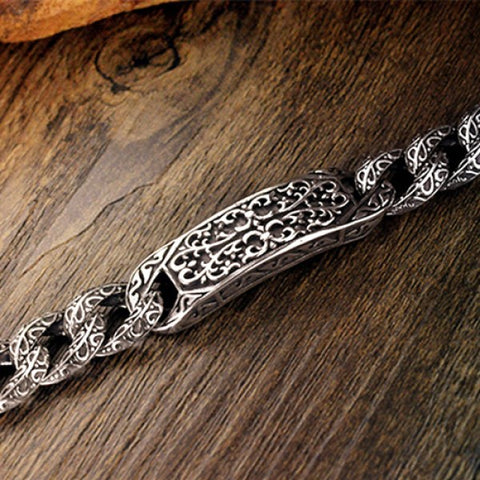Sterling Silver Ivy Pattern Curb Chain Bracelet