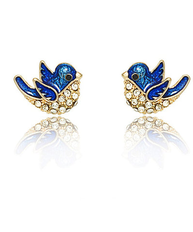 Pendientes de pajarito con esmalte de circonita y cobre azul DIY 