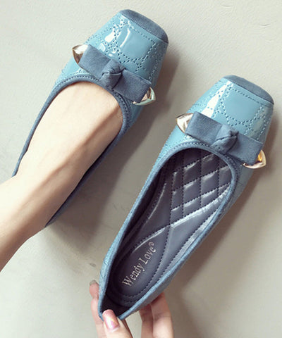 Zapatos planos rosas de piel sintética para mujer con lazo y punta cuadrada 