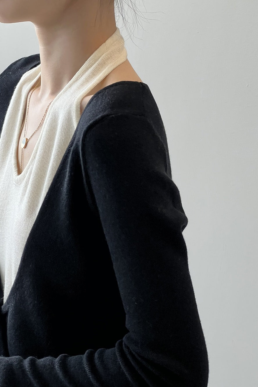 Patchwork Layered Halter Long Sleeve Tee