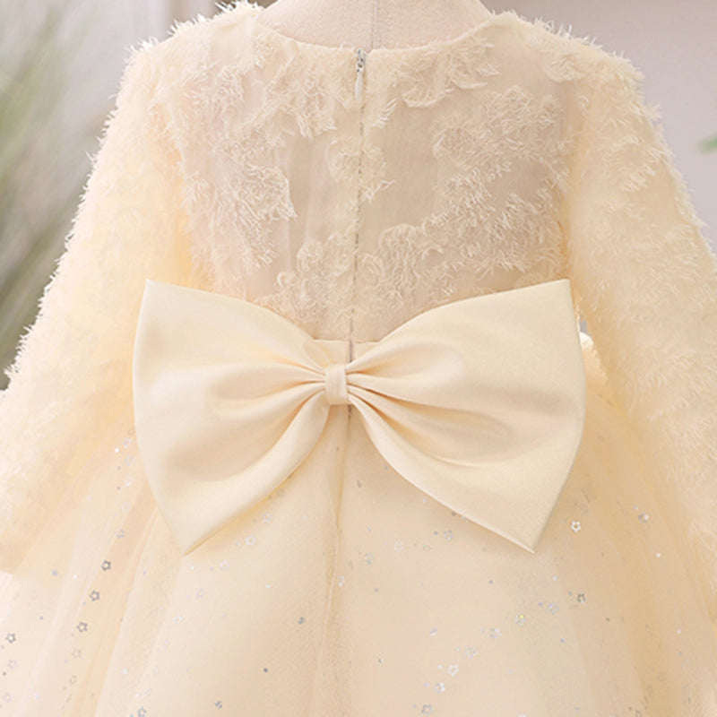 Elegantes Baby-Kommunionkleid, Kleinkind-Taufkleid mit Schleife 