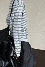 Soft Wool Striped Polo Collar Long Sleeve Long Sleeve Tee