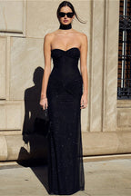 Sequin Strapless Bodycon Fish Tail Maxi Dress