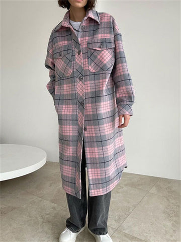 Tossy Fashion Autumn and Winter Overcoat Trench Women Pocket Long Sleeve Contrast Casual High Waist Loose Female Cardigan Coat