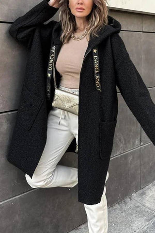 Abrigo midi holgado con capucha y bolsillo con cremallera y estampado animal de Fall Dreaming