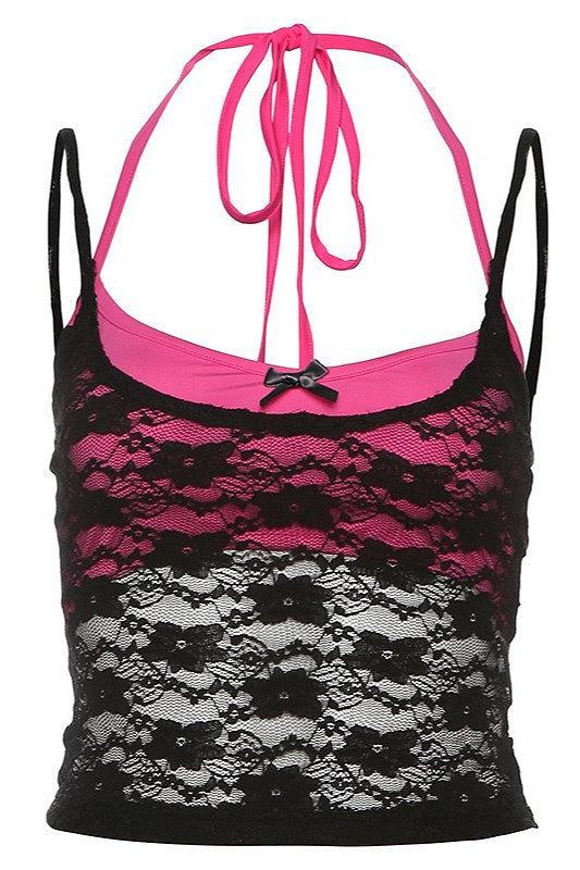 Contrast Lace Solid Sexy Cami Top