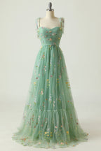 Plus Size Champagne Embroidery Long Prom Dress