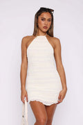 Solid Ruched Cutout Back Tie Mini Dress