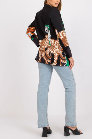 Langer Blazer im Slim Fit mit Leopardenmuster und Kontrast 