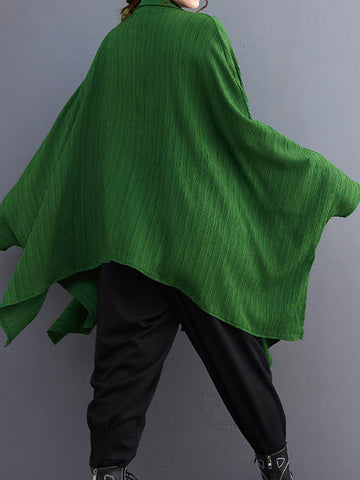 Long Sleeves Loose Pleated Solid Color Lapel Blouses&Shirts Tops