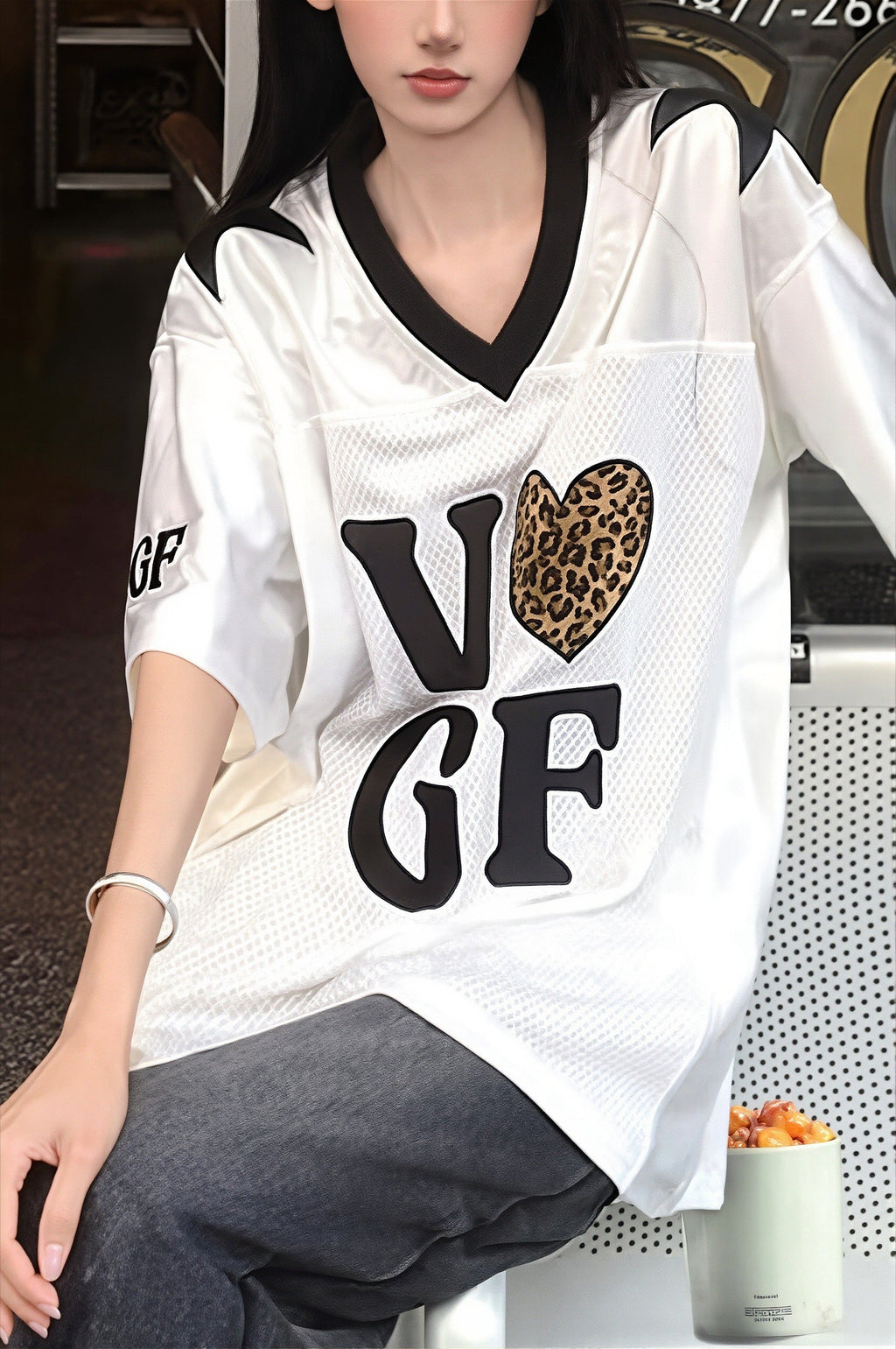 Leopard Print Patchwork Retro Jersey T‑shirt