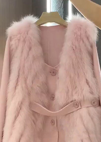 Italienische Rosa Fuzzy Pelz Flauschige Weste Und Mantel Wolle Sets 2 Stück Winter 