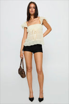 Sweet Lace Panel Ruffle Sleeve Cami Top