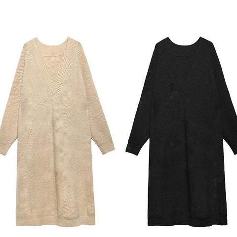 Vestido tipo suéter con cuello en V para mujer, vestido tipo suéter tipo túnica color caqui largo 