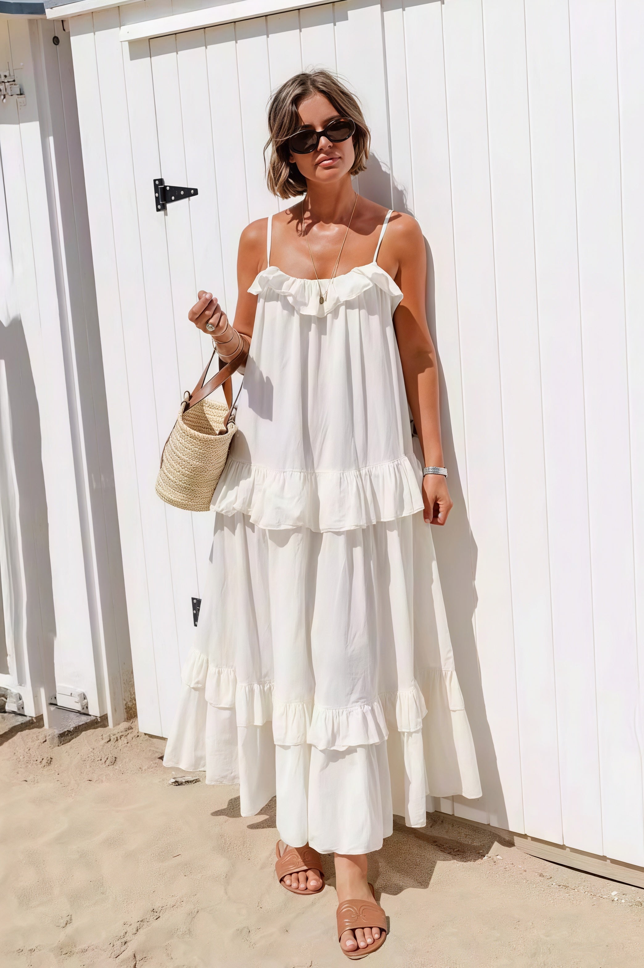 Ruffle Hem Flowy Beach Maxi Dress