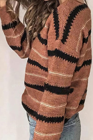 Suéteres de cuello en V con patchwork a rayas de moda urbana 