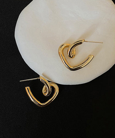 Boho Gold Alloy Love Hoop Earrings