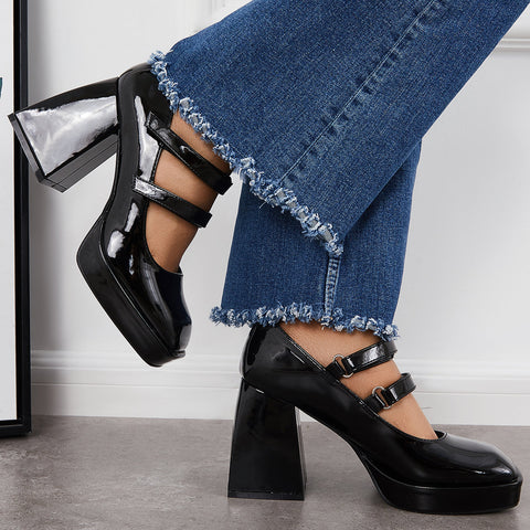 Platform Mary Jane Pumps Block Chunky Heel Ankle Strap Lolita Shoes