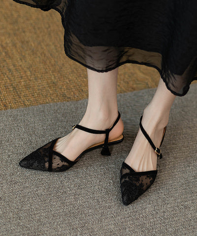 Spleißen High Heel Sandalen Französisch Schwarz Tüll Spitz 