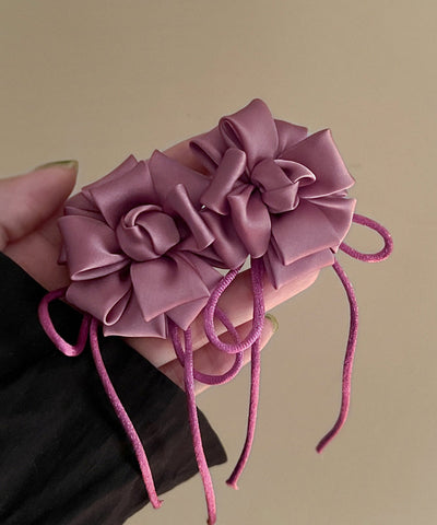 Handmade Purple Alloy Silk Floral Butterfly Tassel Drop Earrings