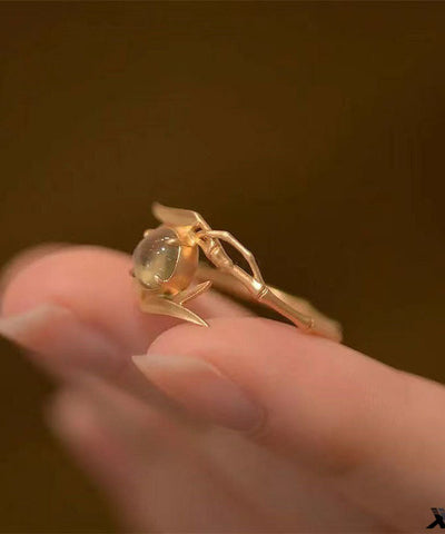 Anillos de unión de bambú con cristales dorados y plata esterlina de estilo chino 