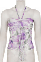 Floral Print Beaded Romantic Halter Top
