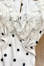 Lace Splice Satin Polka Dot Maxi Dress