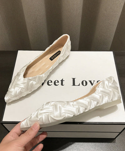 Weiche, bequeme Aprikosen-Flachschuhe für Damen mit spitzer Spitze 