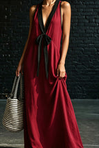 Sleeveless V Neck Elegant Beach Vacation Maxi Dress