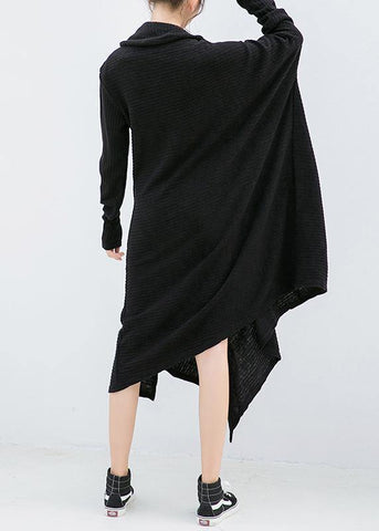 Vestidos de suéter de punto negros Diseño asimétrico Tops de punto de cuello alto grande 