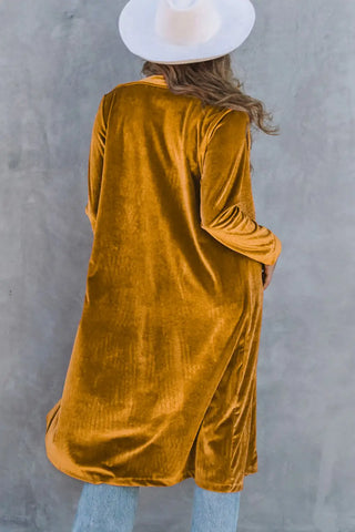 elegant yellow velvet long coat