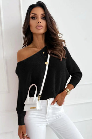 chic black ribbon bow knot dolman sleeve sweater