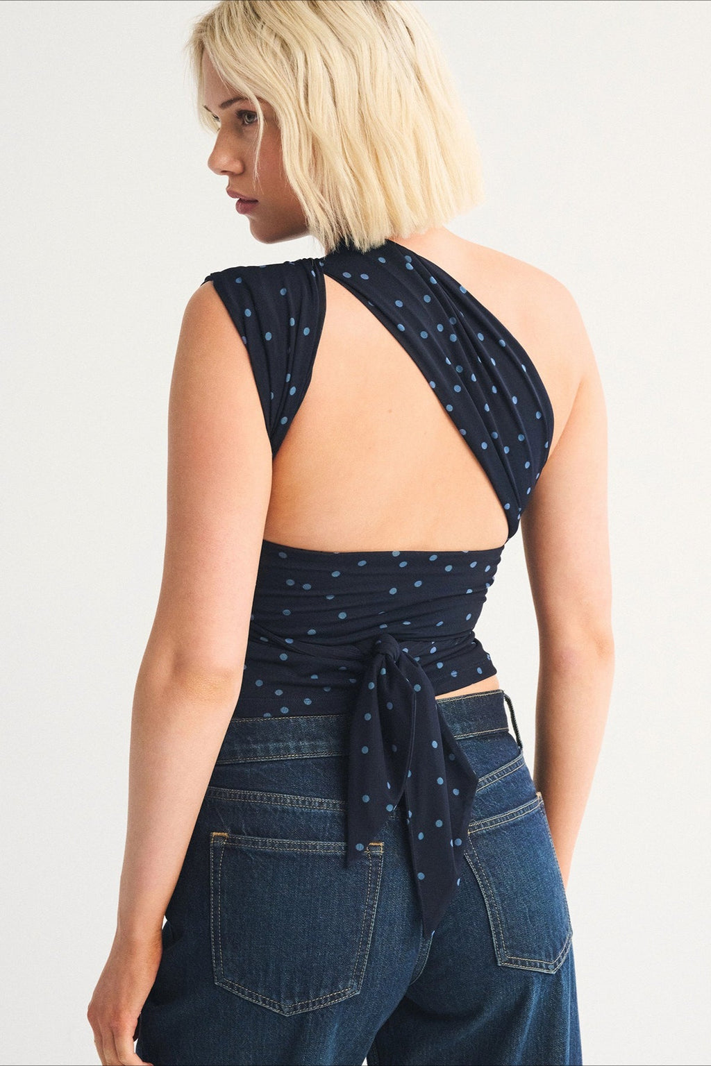 Polka Dot Multiway Tie Mesh Halter Top