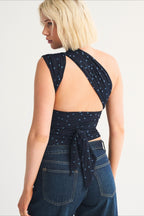 Polka Dot Multiway Tie Mesh Halter Top