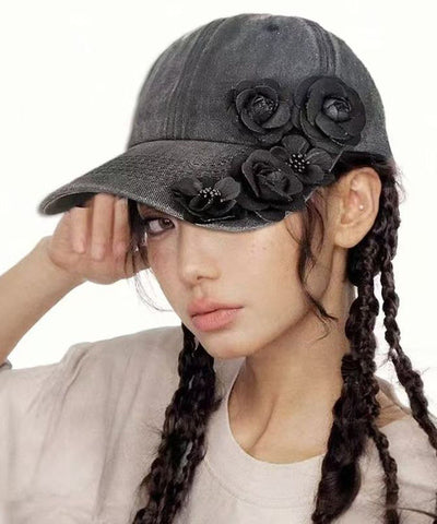 Neue rosafarbene Baseballkappe aus Denim mit Blumenmuster 