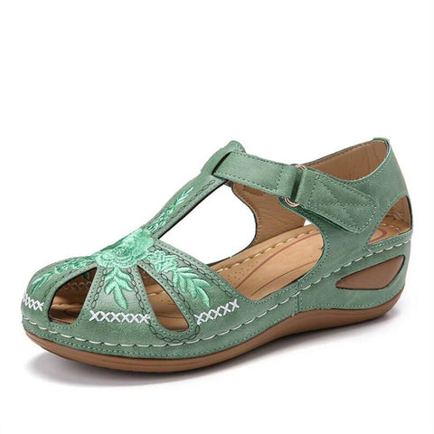 Women's Sandals Summer Rome Vintage  Hollow out Wedge Heels Platform Ladies Shoes Hook Loop Embroidery Sewing Female Sandal
