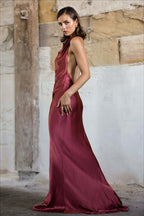 Solid Satin Halter Backless Maxi Dress