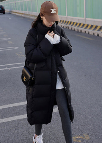 Abrigos de plumón de pato con cremallera y cuello alto en color café francés para invierno 