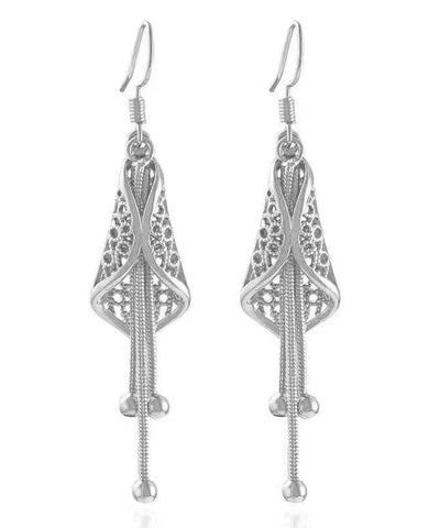 Pendientes colgantes con borlas de campanas eólicas de plata de ley y seda vintage 