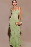 Solid Slim Knit Cami V Neck Maxi Dress