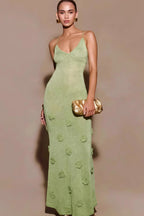 Solid Slim Knit Cami V Neck Maxi Dress