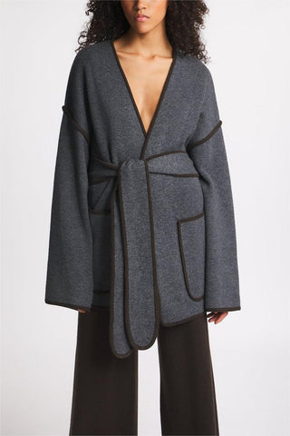 Woolen Drop-shoulder Coat White Belt