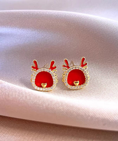 Pendientes vintage de plata de ley roja con circonitas doradas 