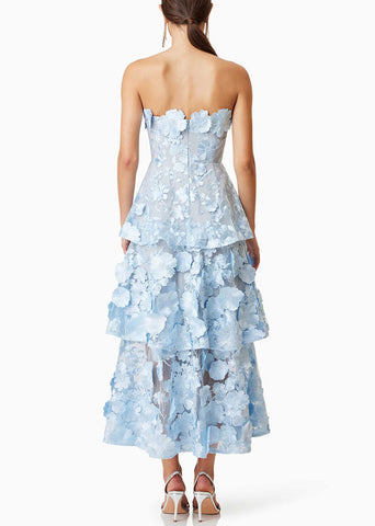 Blue Floral High Waist Maxi Dresses Embroidered Summer