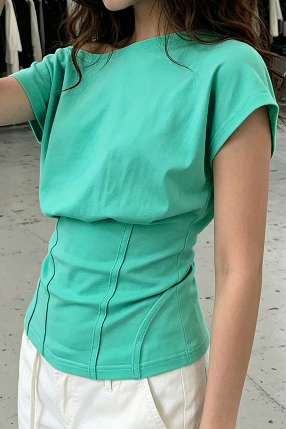 Fresh Mint Asym Slim Waist Blouse