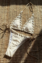 Color Block Eyelet Tie Bikini Set