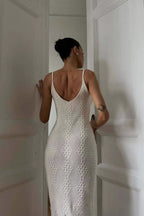 Solid V Neck Split Maxi Dress
